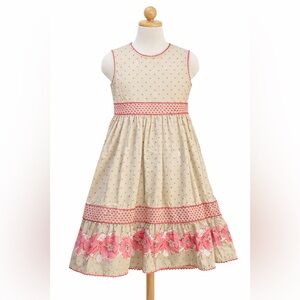 Beri Blue Boulevard Dress 14 Polka Dot Floral sleeveless Tie Back 100% Cotton